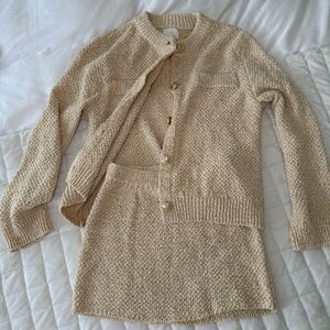 H&M Cream Glittery Textured-Knit Cardigan Sweater Timeless, Light Beige